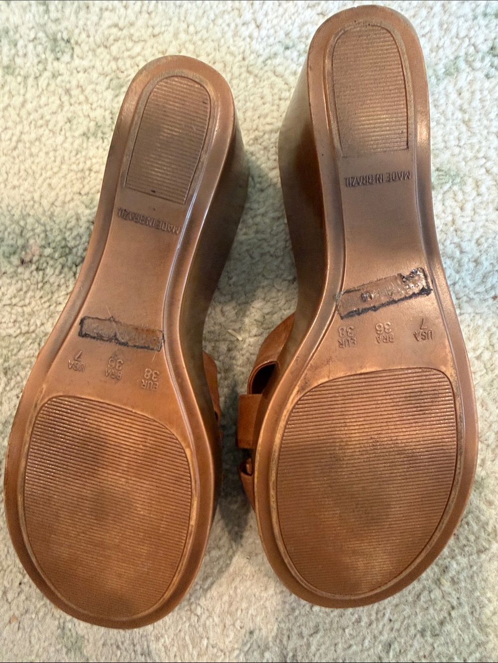 Cathy Jean Vintage Cognac Knotted Leather Wedge Slides 90s Y2K Made in Brazil - Picture 4 of 5
